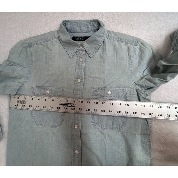Lauren Ralph Lauren Womens Chambray Long Sleeve Button-Down Shirt Small Pockets - Picture 7 of 8